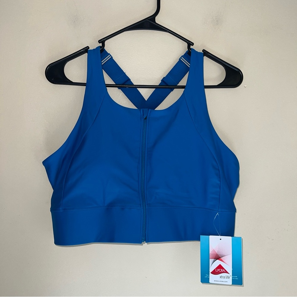 Coolibar Medley Zip-up Swim Bra Blue XL NWT